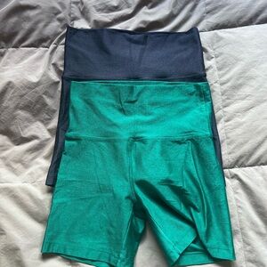 Green and Navy High-Waisted Shorts